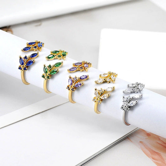Ring Copper Geometric Leaves Flowers Ushaped Electroplating For Women