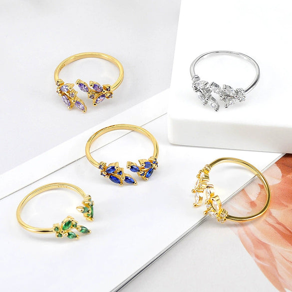 Ring Copper Geometric Leaves Flowers Ushaped Electroplating For Women