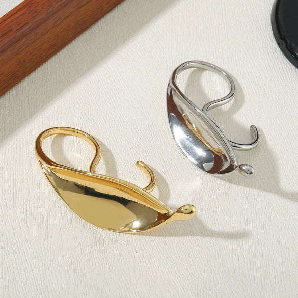 Ring Copper Golden Leaf Shape Electroplating Unisex Women's