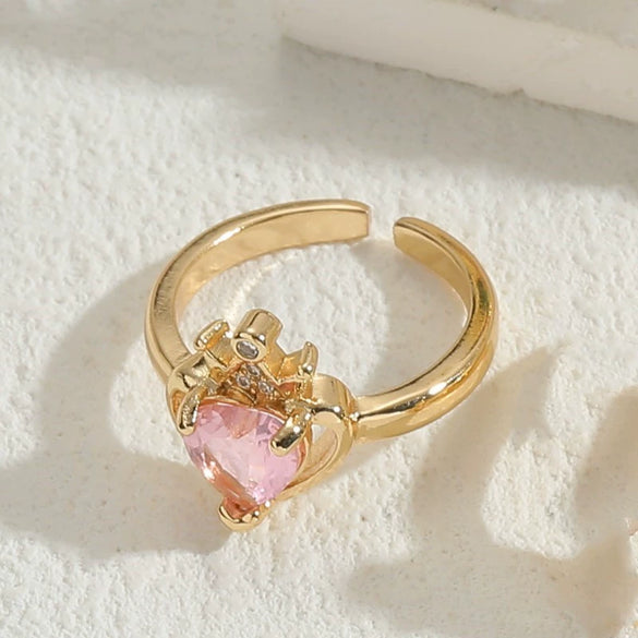 Ring Copper Heartshaped Geometric Zircon Electroplated Light Luxury Jewelry For Women