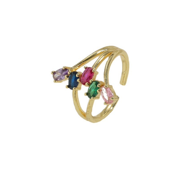 Ring Copper Heartshaped Geometric Zircon Electroplated Light Luxury Jewelry For Women