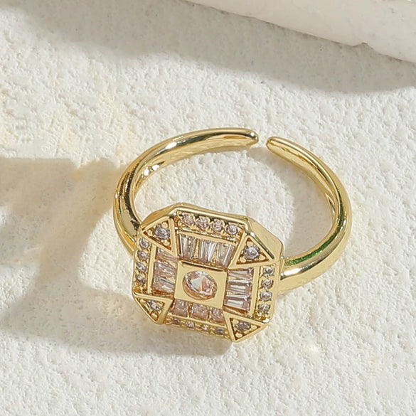 Ring Copper Heartshaped Geometric Zircon Electroplated Light Luxury Jewelry For Women