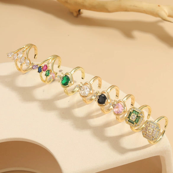 Ring Copper Heartshaped Geometric Zircon Electroplated Light Luxury Jewelry For Women