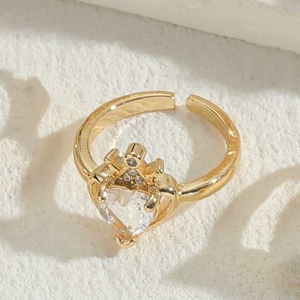 Ring Copper Heartshaped Geometric Zircon Electroplated Light Luxury Jewelry For Women