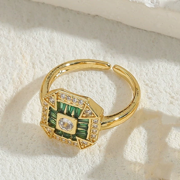 Ring Copper Heartshaped Geometric Zircon Electroplated Light Luxury Jewelry For Women