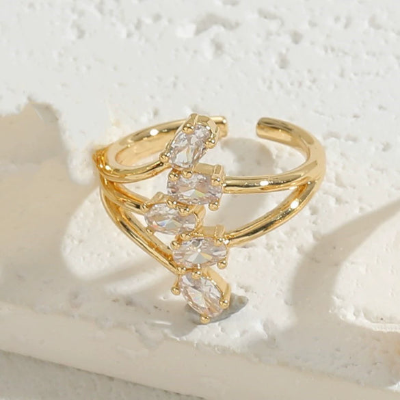 Ring Copper Heartshaped Geometric Zircon Electroplated Light Luxury Jewelry For Women