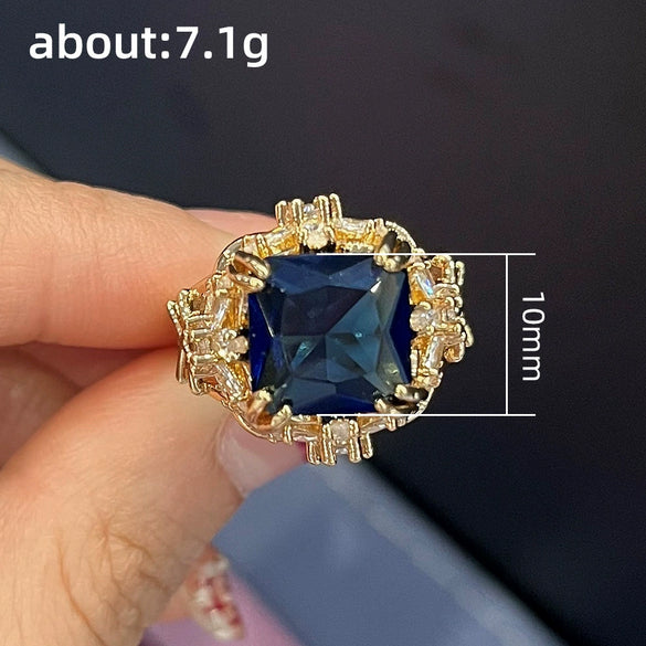 Ring Copper Inlaid Sapphire Zircon Flowers Jewelry For Women