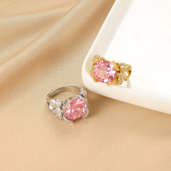 Ring Copper Microinlaid Zircon Geometric Star Ushaped Retro Electroplated For Women