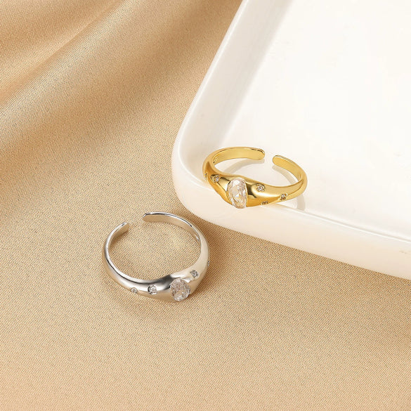 Ring Copper Microinlaid Zircon Geometric Star Ushaped Retro Electroplated For Women