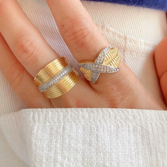 Ring Copper Plated Gold Diamond Zircon Geometric Fashion Design Electroplated