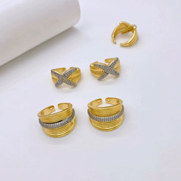 Ring Copper Plated Gold Diamond Zircon Geometric Fashion Design Electroplated