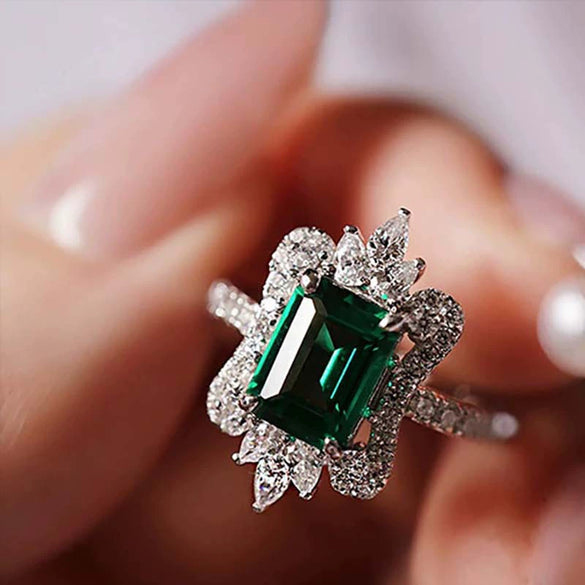 Ring Copper Square Geometric Crown Flower Women's Jewelry