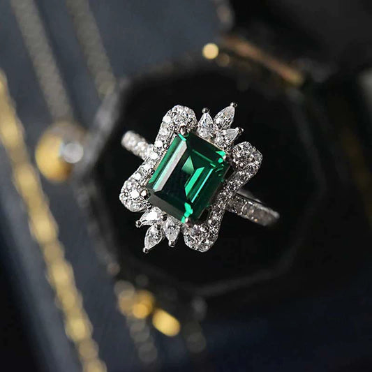 Ring Copper Square Geometric Crown Flower Women's Jewelry