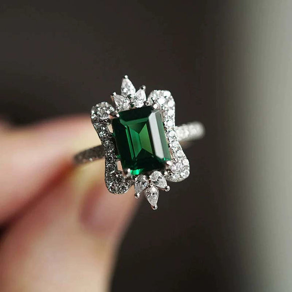 Ring Copper Square Geometric Crown Flower Women's Jewelry