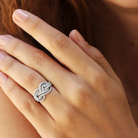 Ring Copper Zircon Geometric Cross Knot Design Women's Niche Exquisite Fashion