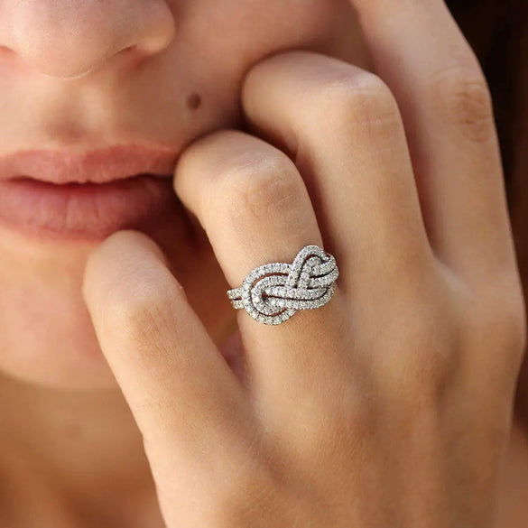 Ring Copper Zircon Geometric Cross Knot Design Women's Niche Exquisite Fashion
