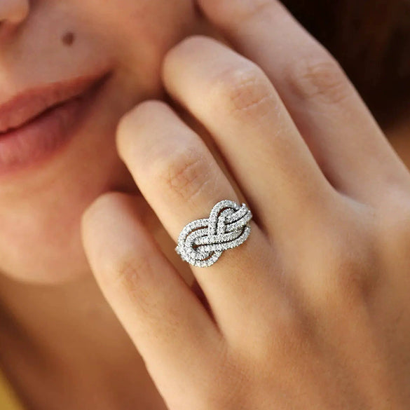 Ring Copper Zircon Geometric Cross Knot Design Women's Niche Exquisite Fashion