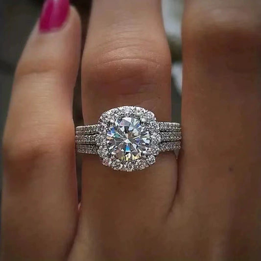 Ring Copper Zircon Inlay Geometric Women's Luxury Engagement