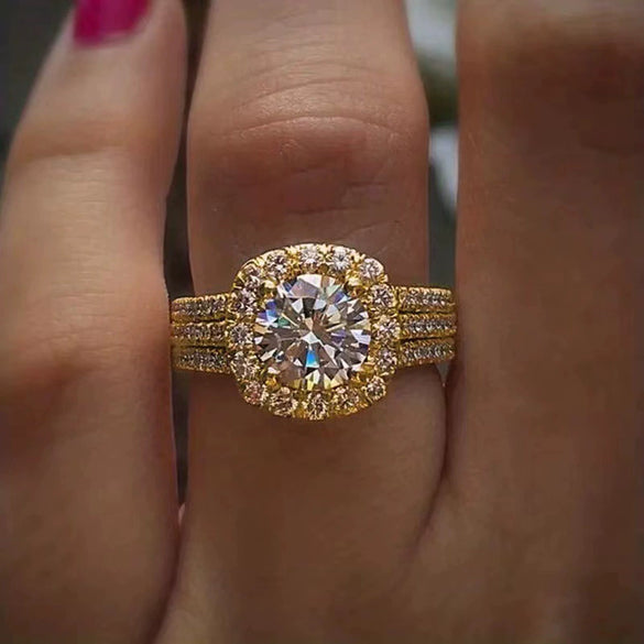 Ring Copper Zircon Inlay Geometric Women's Luxury Engagement