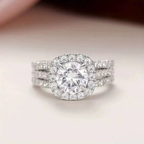 Ring Copper Zircon Inlay Geometric Women's Luxury Engagement