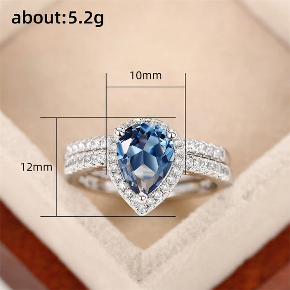 Ring Copper Zircon Water Drop Pear Shape Geometric Style Unisex