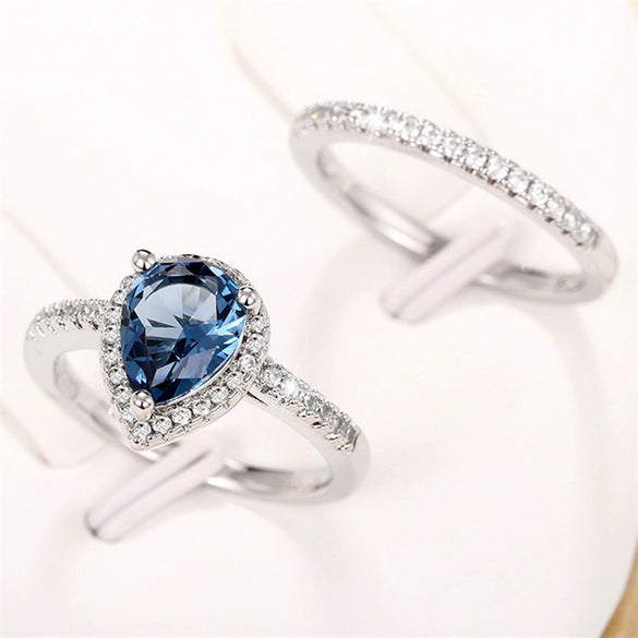 Ring Copper Zircon Water Drop Pear Shape Geometric Style Unisex