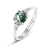 Ring Geometric Natural Green Moss Stone S925 Silver Inlaid Aquatic Agate Open Retro Style