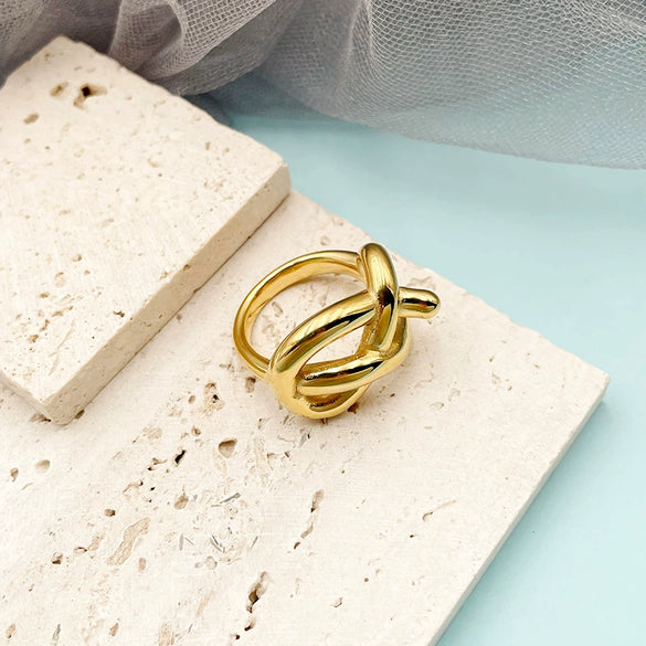 Ring Geometrically Shaped Irregular Titanium Steel Electroplated 14K Gold