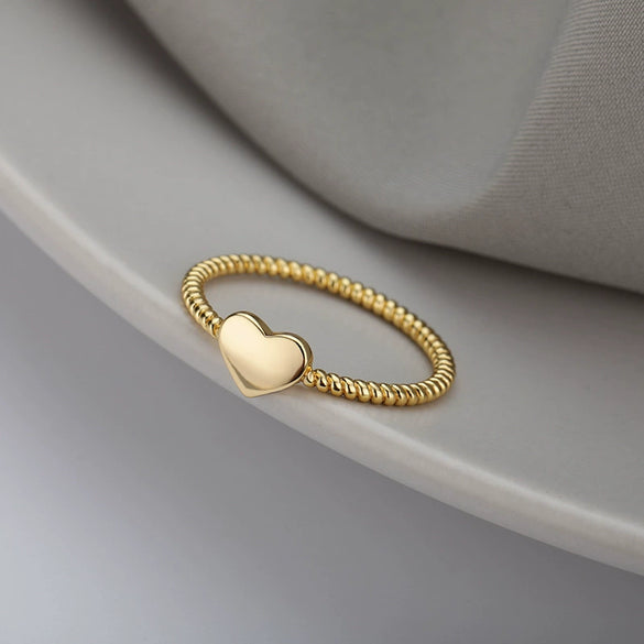Ring Heartshaped Copper 18K Goldplated Minimalist Pattern