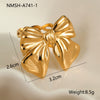 Ring Imitation Pearl Inlaid Titanium Steel Stainless Steel 18K Gold Plated Bow Design Light Luxury Style