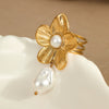 Ring Imitation Pearl Inlaid Titanium Steel Stainless Steel 18K Gold Plated Bow Design Light Luxury Style
