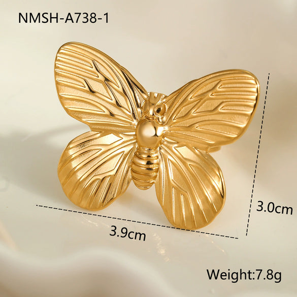 Ring Imitation Pearl Inlaid Titanium Steel Stainless Steel 18K Gold Plated Bow Design Light Luxury Style
