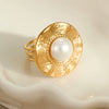 Ring Imitation Pearl Inlaid Titanium Steel Stainless Steel 18K Gold Plated Bow Design Light Luxury Style