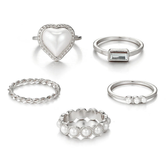 Ring Imitation Pearls Geometric Vintage Electroplating Peach Heart Design