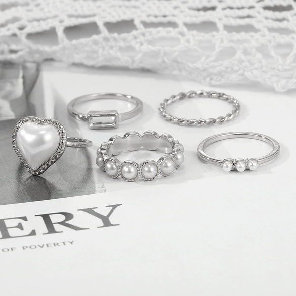 Ring Imitation Pearls Geometric Vintage Electroplating Peach Heart Design