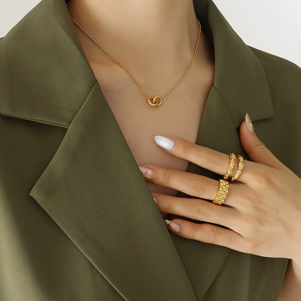 Ring Link Pendant Necklace Titanium Steel Gold Plated Geometric Design Trendy Clavicle Chain For Girlfriend