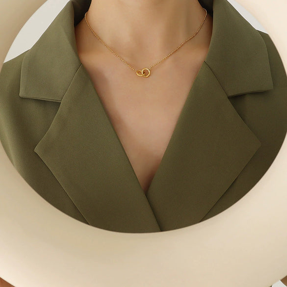 Ring Link Pendant Necklace Titanium Steel Gold Plated Geometric Design Trendy Clavicle Chain For Girlfriend