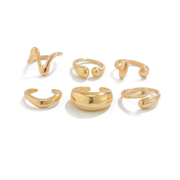 Ring Metal Geometric Electroplated Liquid Metal Pleated Irregular Cross Water Drop Hug Open Style For Women
