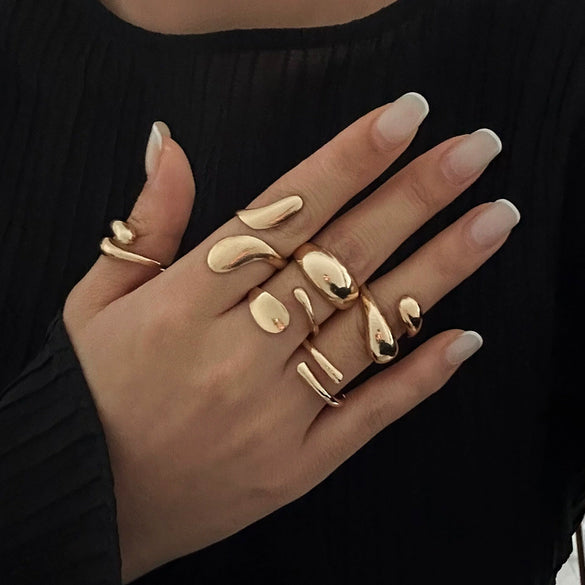Ring Metal Geometric Electroplating Liquid Metal Pleated Baroque Pearl