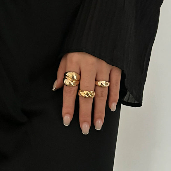 Ring Metal Geometric Electroplating Liquid Metal Pleated Baroque Pearl