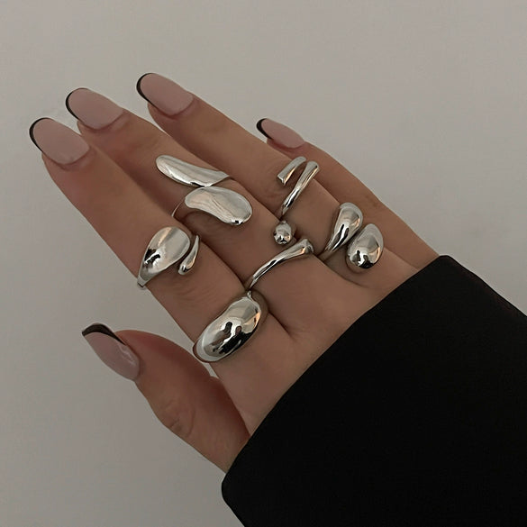 Ring Metal Geometric Electroplating Liquid Metal Pleated Baroque Pearl