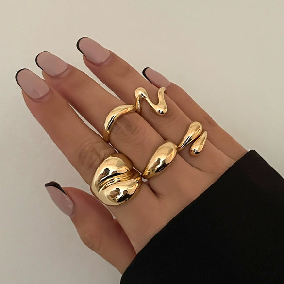 Ring Metal Geometric Electroplating Liquid Metal Pleated Baroque Pearl