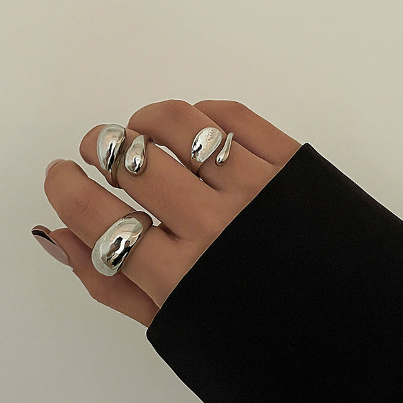 Ring Metal Geometric Electroplating Liquid Metal Pleated Baroque Pearl
