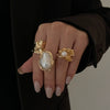 Ring Metal Geometric Electroplating Liquid Metal Pleated Baroque Pearl