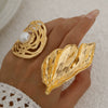 Ring Metal Imitation Pearl Pleated Leaves Geometric Animal Zodiac Electroplated Women's