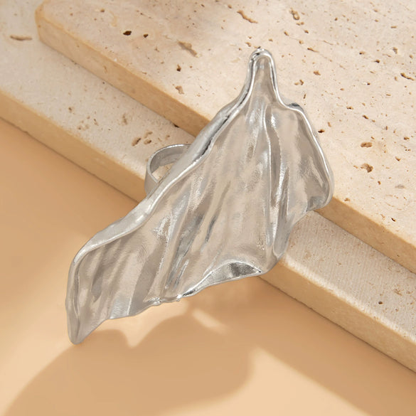 Ring Metal Imitation Pearl Pleated Leaves Geometric Animal Zodiac Electroplated Women's