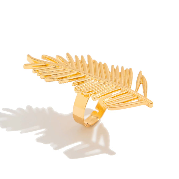 Ring Metal Imitation Pearl Ruffled Feather Flower Leaf Electroplated Style