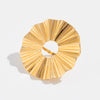 Ring Metal Imitation Pearl Ruffled Feather Flower Leaf Electroplated Style