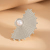 Ring Metal Imitation Pearl Ruffled Feather Flower Leaf Electroplated Style