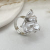 Ring Metal Imitation Pearl Ruffled Feather Flower Leaf Electroplated Style